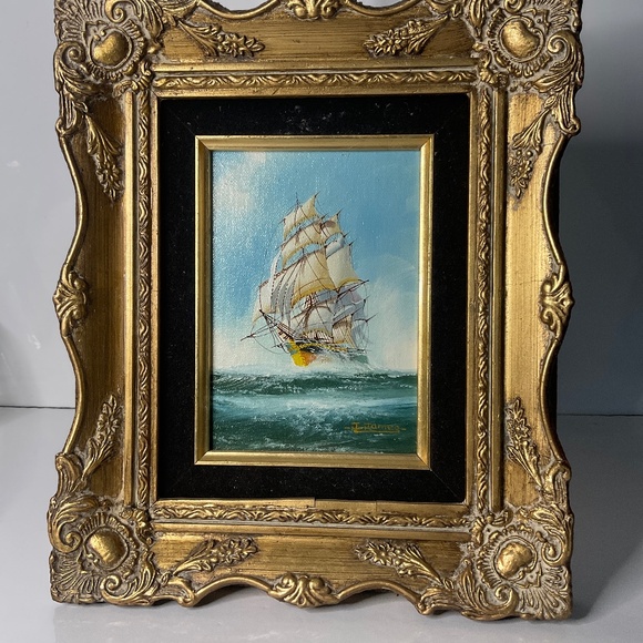 SIGNED J JAMES CLIPPER SHIP OIL ON CANVAS FRAMED - Picture 1 of 8